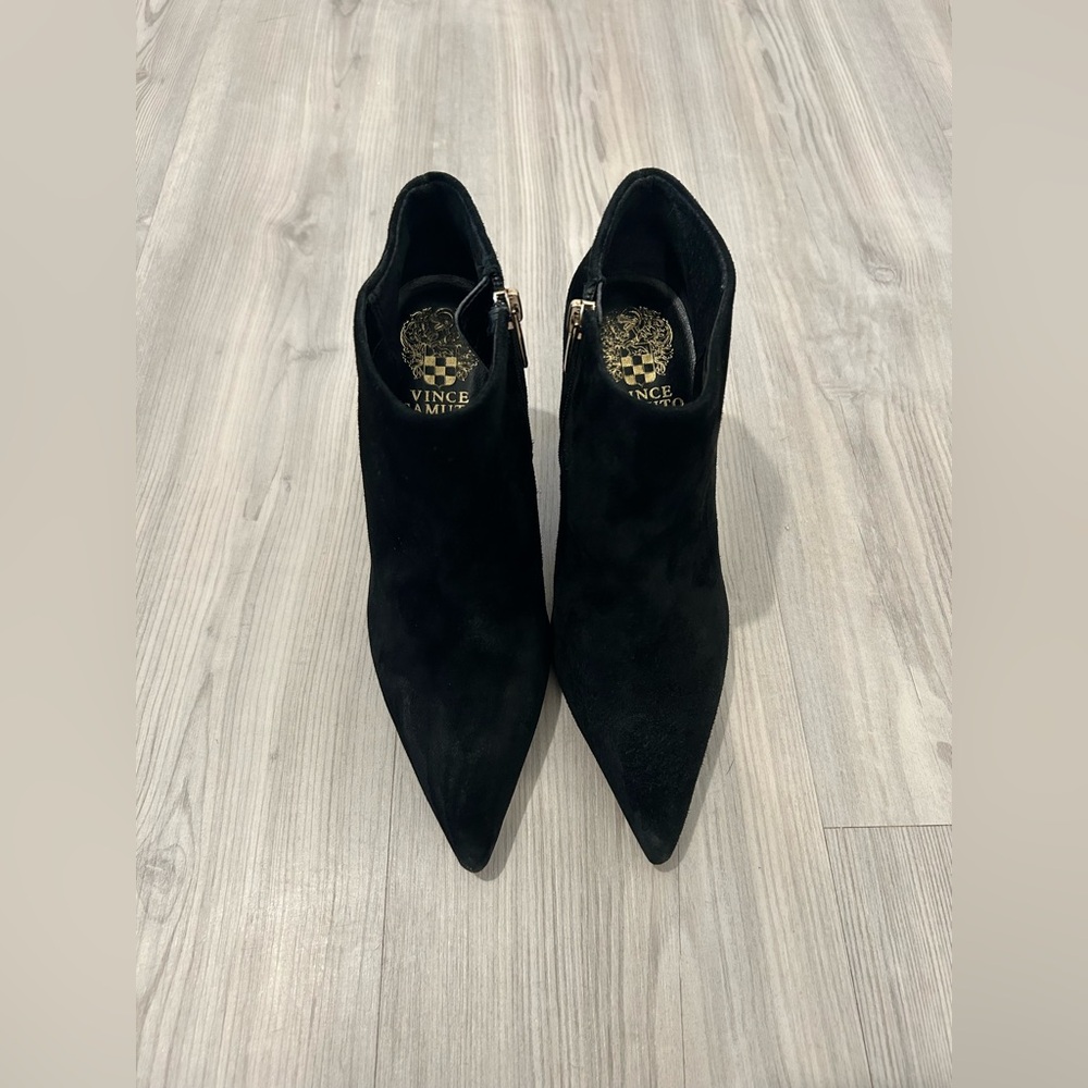 Vince Camuto Black Suede Pointed Toe Ankle Booties - Picture 3 of 9